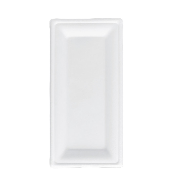 Plateau Canne à Sucre Bagasse Blanc 25,5x12,7 cm (50 Utés)