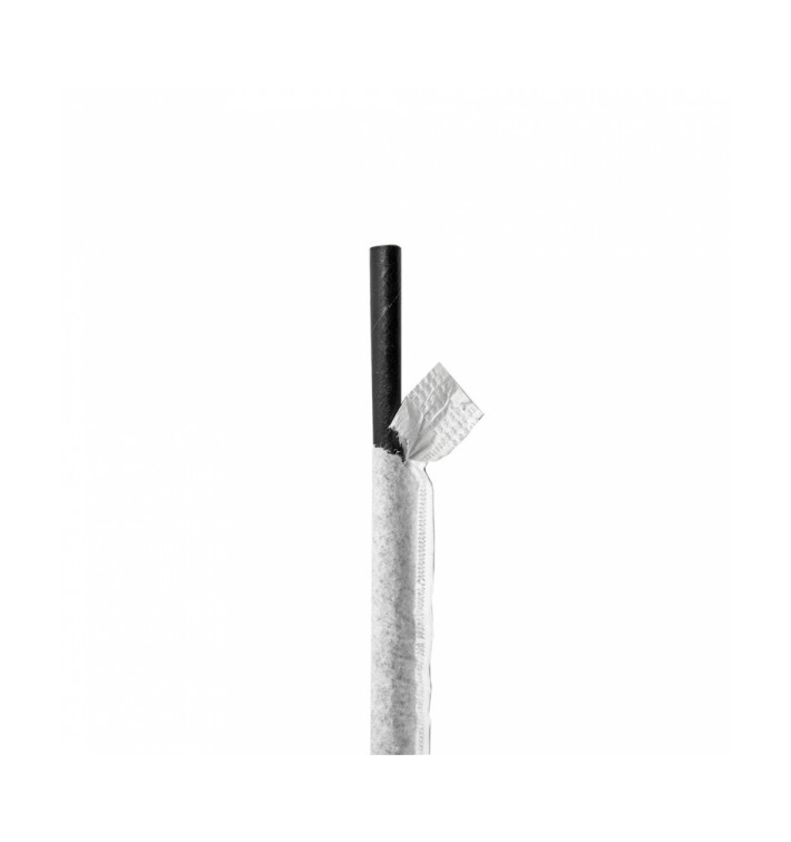Paille Papier Noir Emballée à Blanc Ø6mm 21cm (6000 Utés) Paille Papier Noir Emballée à Blanc Ø6mm 21cm (6000 Utés)