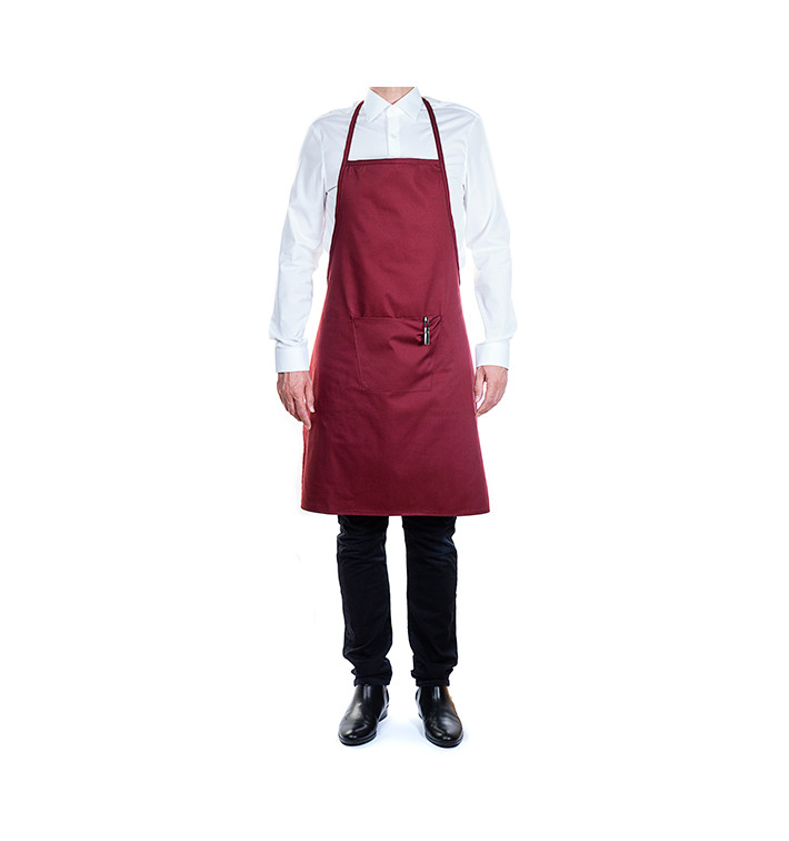 Tablier à Bavette avec Poche Bordeaux 75x90cm (1 Uté) Tablier à Bavette avec Poche Bordeaux 75x90cm (1 Uté)