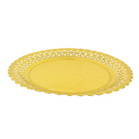 Assiette en Carton Ronde Dentelle Doré 38 cm (100 Utés)