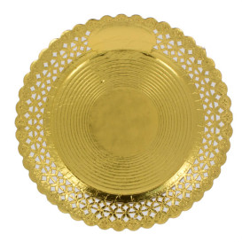 Assiette en Carton Ronde Dentelle Doré 38 cm (100 Utés)