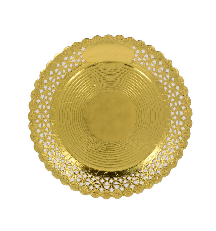 Assiette en Carton Ronde Dentelle Doré 32 cm (50 Utés)