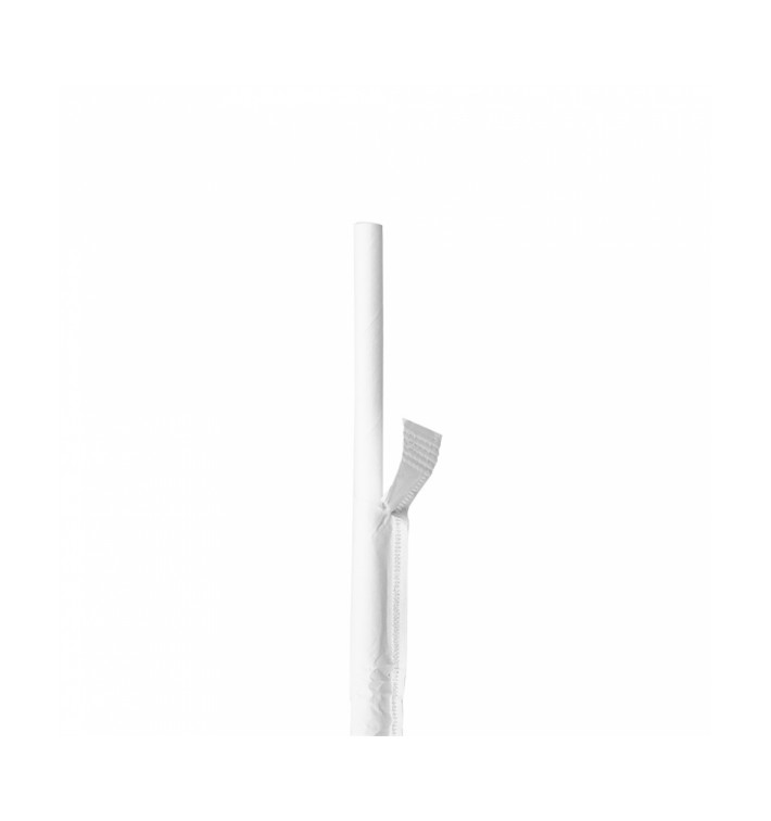 Paille Droite Papier Blanc Emballée Ø6mm 19,7cm (3000 Utés) Paille Droite Papier Blanc Emballée Ø6mm 19,7cm (3000 Utés)