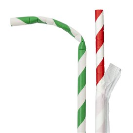 Paille Flexible Papier Assortiment Emballé Ø6mm 230mm (250 Utés)