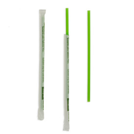 Paille Droite Emballée PLA Verte Ø6mm 20cm (250 Utés)