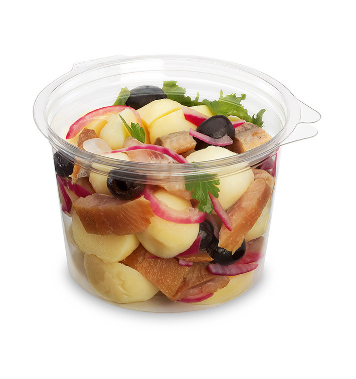 Pot Rond avec charnière APET Transparent 500ml Ø120mm (40 Utés) Pot Rond avec charnière APET Transparent 500ml Ø120mm (40 Utés)