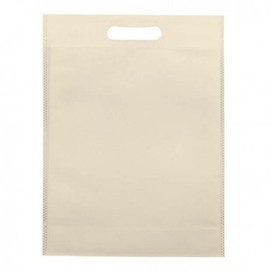 Sac Non-Tissé avec Anses Découpées Crème 30+10x40cm (25 Utés)