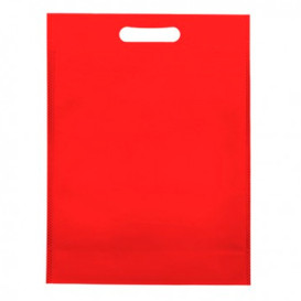 Sac Non-Tissé avec Anses Découpées Rouge 30+10x40cm (200 Utés)