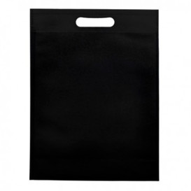 Sac Non-Tissé avec Anses Découpées Noir 30+10x40cm (25 Utés)