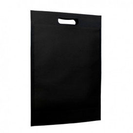 Sac Non-Tissé avec Anses Découpées Noir 30+10x40cm (200 Utés)