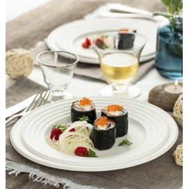 Assiette Canne à Sucre Premium Wave Blanc Ø23cm (50 Unités)