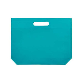 Sac Non-Tissé avec Anses Découpées Aigue-Marine 34+8x26cm (200 Utés)