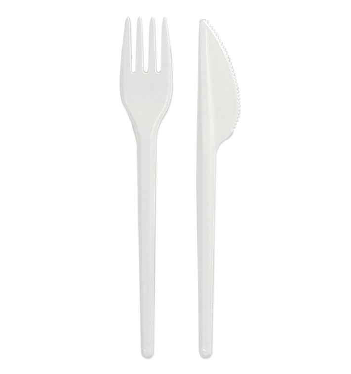 Kit Couverts: Fourchette et Couteau Blanc (500 Unités) Kit Couverts: Fourchette et Couteau Blanc (500 Unités)