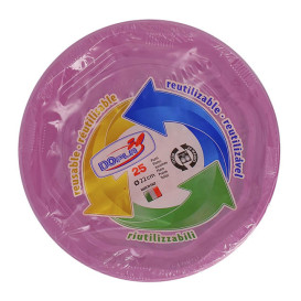 Assiette Creuse Plastique Ronde Octogonal Rose Ø220 mm (25 Utés)
