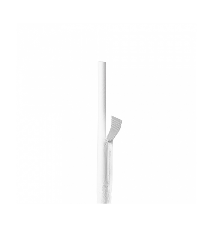 Paille Papier Blanc Emballée Blanc Ø8mm 20cm (4800 Utés) Paille Papier Blanc Emballée Blanc Ø8mm 20cm (4800 Utés)