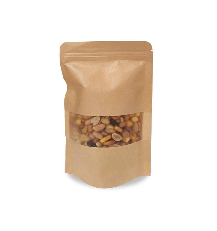 Sac DoyPack Kraft avec fermeture et fenêtre 25+12x35cm (250 Utés) Sac DoyPack Kraft avec fermeture et fenêtre 25+12x35cm (250 Utés)