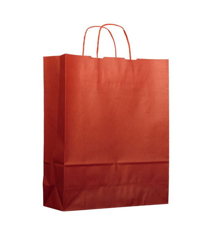 Sac en Papier Kraft Rouge avec Anses 100g 25+11x31cm (25 Utés) Sac en Papier Kraft Rouge avec Anses 100g 25+11x31cm (25 Utés)