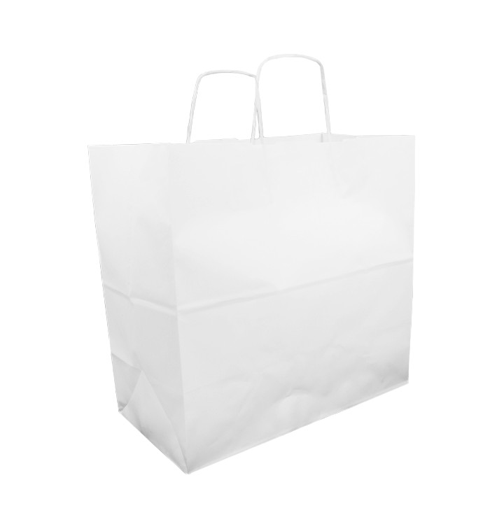 Sac en papier Kraft Blanc avec Anses 100g 35+15x30cm (25 Utés) Sac en papier Kraft Blanc avec Anses 100g 35+15x30cm (25 Utés)