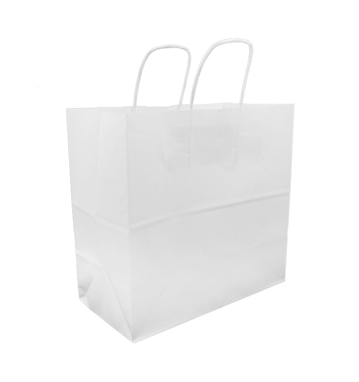 Sac en Papier Kraft Blanc avec Anses 100g 27+14x26cm (25 Utés)