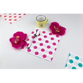 Serviette Papier molletonnée "Pois Fuchsia" 40x40cm (600 Utés)