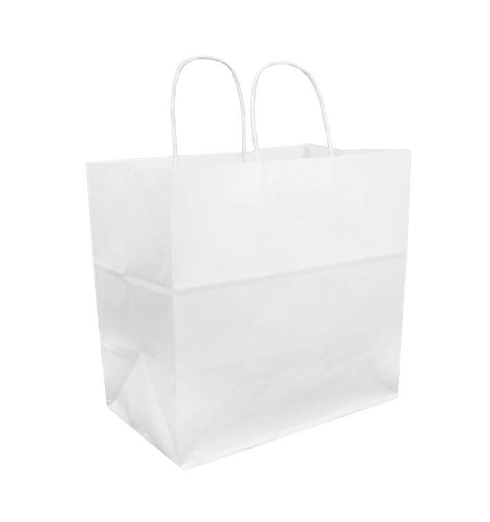 Carton de 200 Sacs papier blanc poignées torsadées grand format