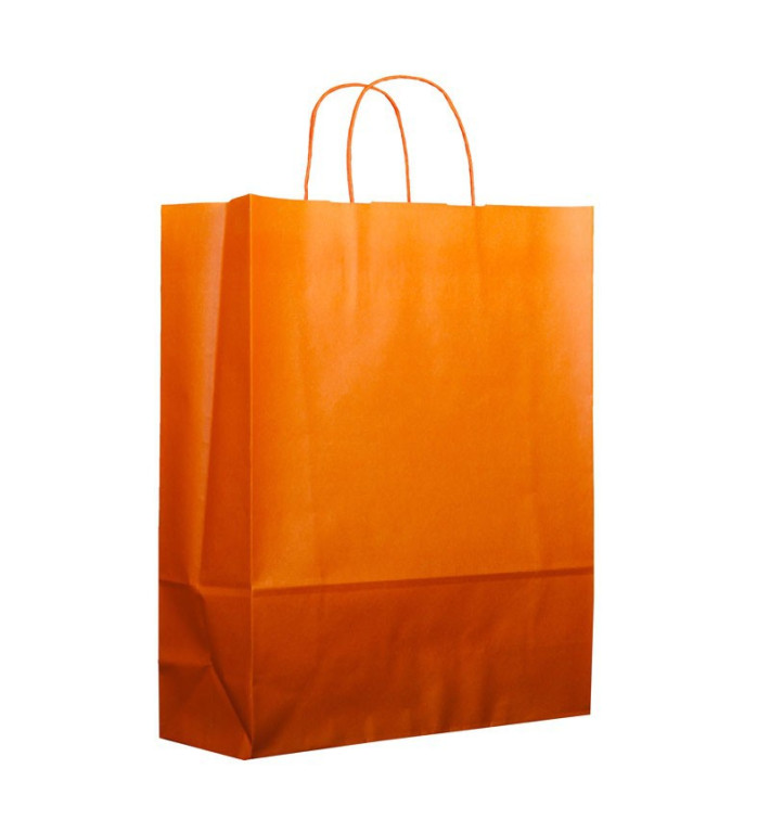 Sac en Papier Orange avec Anses 100g 25+11x31cm (200 Utés) Sac en Papier Orange avec Anses 100g 25+11x31cm (200 Utés)