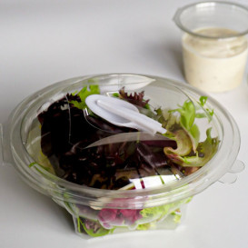 Saladier Rond avec charnière APET et Cuillère 250ml Ø120mm (60 Utés)