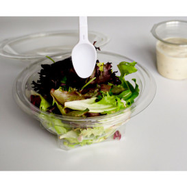 Saladier Rond avec charnière APET et Cuillère 250ml Ø120mm (60 Utés)