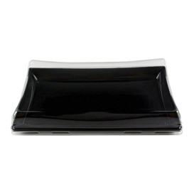 Plateau Rectangulaire Noir et Couvercle PET 12x22cm (120 Utés)