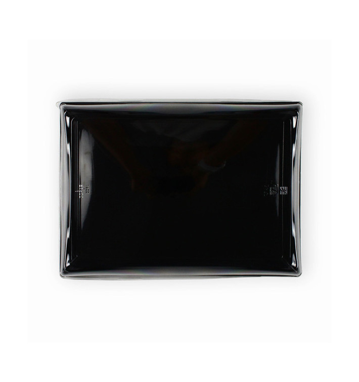 Plateau Rectangulaire Noir et Couvercle PET 16x22cm (15 Utés)
