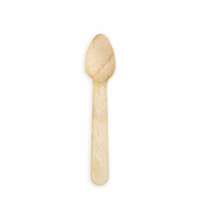 Mini Cuillère en Bois avec Vernis 9,6cm (100 Utés) Mini Cuillère en Bois avec Vernis 9,6cm (100 Utés)