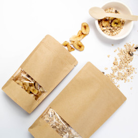 Sac DoyPack Kraft avec fermeture et fenêtre 16+8x26cm (1000 Utés)