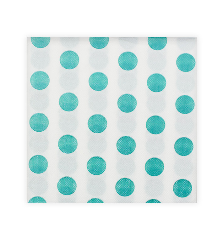 Serviette Papier molletonnée "Pois Turquoise" 40x40cm (50 Utés)