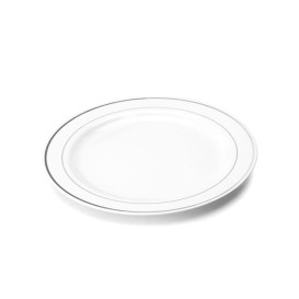 Assiette en Plastique Dur avec Liseré Argent 19cm (20 Utés)