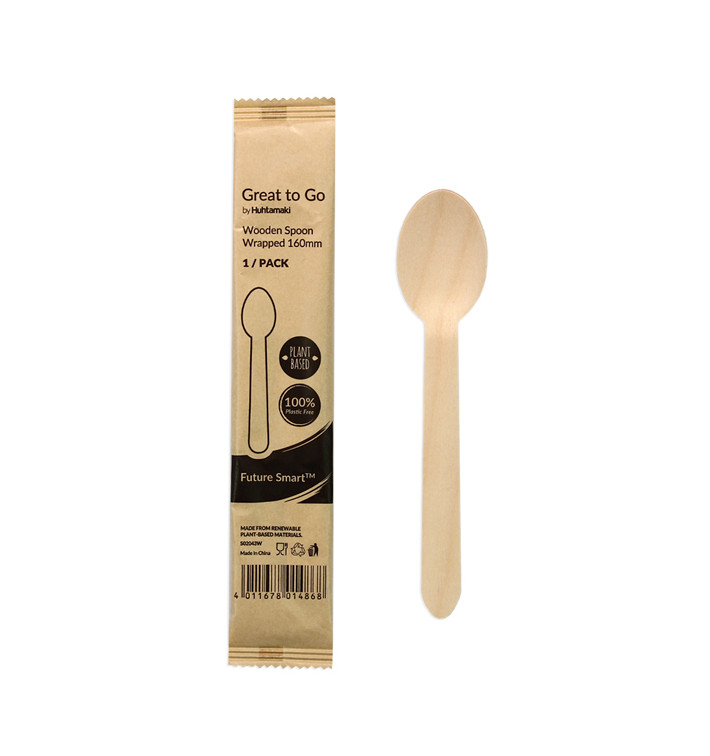 Cuillère en Bois Emballée 16cm (500 Utés) Cuillère en Bois Emballée 16cm (500 Utés)