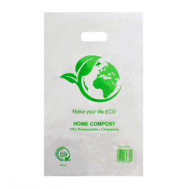 Sac en Plastique avec Anses Découpées 100% Compostable 20x33 cm (3000 Utés)