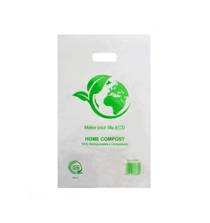 Sac en Plastique avec Anses Découpées 100% Compostable 20x33 cm (100 Utés) Sac en Plastique avec Anses Découpées 100% Compostable 20x33 cm (100 Utés)
