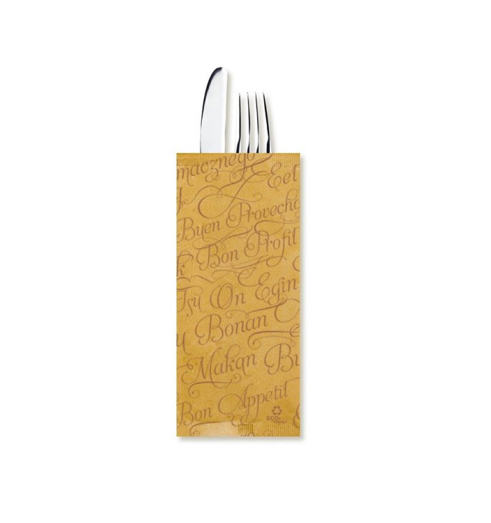 Enveloppe Porte-Couverts avec Serviettes "Buen Provecho" Kraft (100 Utés) Enveloppe Porte-Couverts avec Serviettes "Buen Provecho" Kraft (100 Utés)