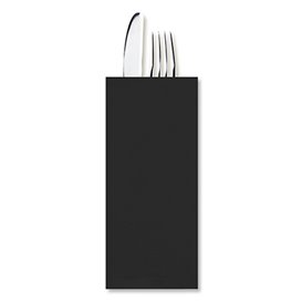 Enveloppe Porte-Couverts avec Serviettes Noir (100 Utés)