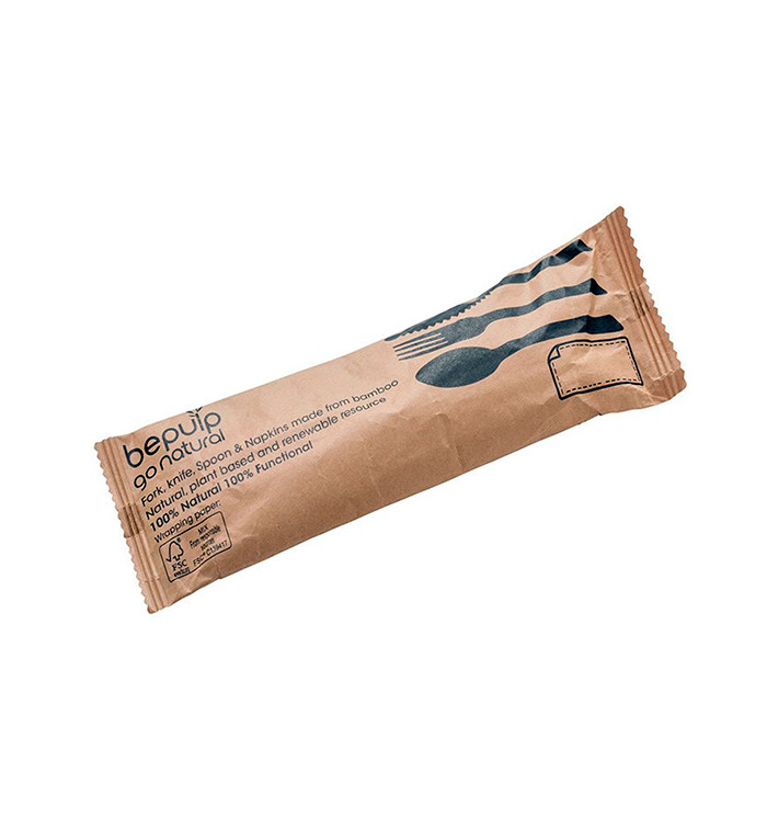 Set de Couverts en Bambou Avec Serviette 3Pcs (50 Sets) Set de Couverts en Bambou Avec Serviette 3Pcs (50 Sets)