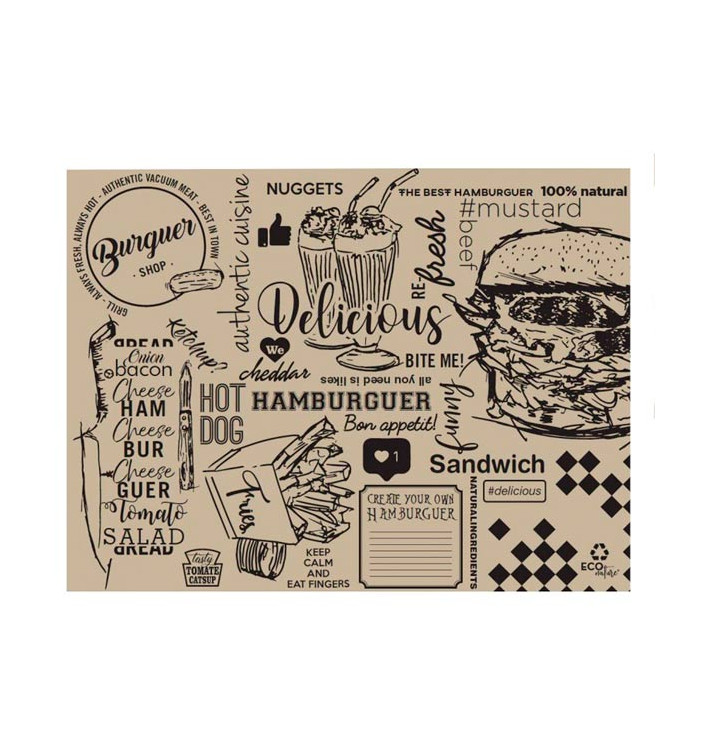 Set de Table en Papier Kraft "Burguer" 30x40cm 40g/m² (1.000 Utés) Set de Table en Papier Kraft "Burguer" 30x40cm 40g/m² (1.000 Utés)