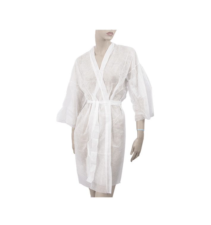 Kimono PP non Tissé avec Ceinture et Poche Blanc XL (10 Utés) Kimono PP non Tissé avec Ceinture et Poche Blanc XL (10 Utés)