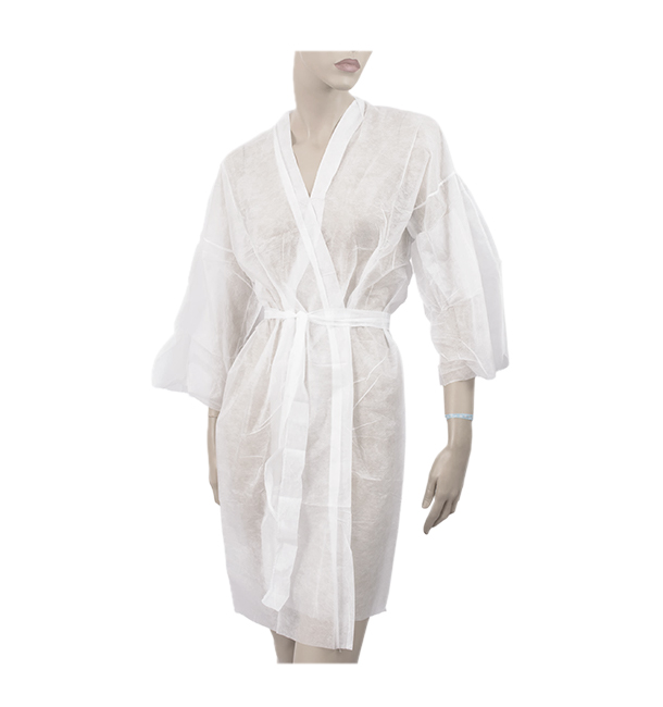Kimono PP non Tissé avec Ceinture et Poche Blanc XL (100 Utés)