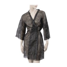 Kimono PP non Tissé Ceinture et Poche Noir XL (100 Utés)