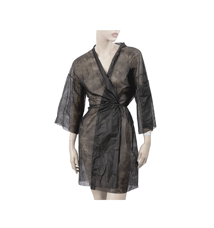 Kimono PP non Tissé Ceinture et Poche Noir XL (100 Utés) Kimono PP non Tissé Ceinture et Poche Noir XL (100 Utés)