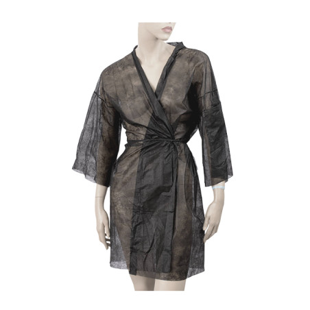 Kimono PP non Tissé Ceinture et Poche Noir XL (100 Utés)