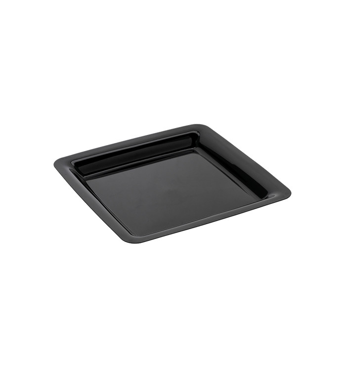 Assiette carrée Plastique dur Noir 18x18 cm (200 Utés)