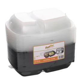 Barquette PP Noir 2 C et Couvercles 1300ml 28x20cm (15 Utés)