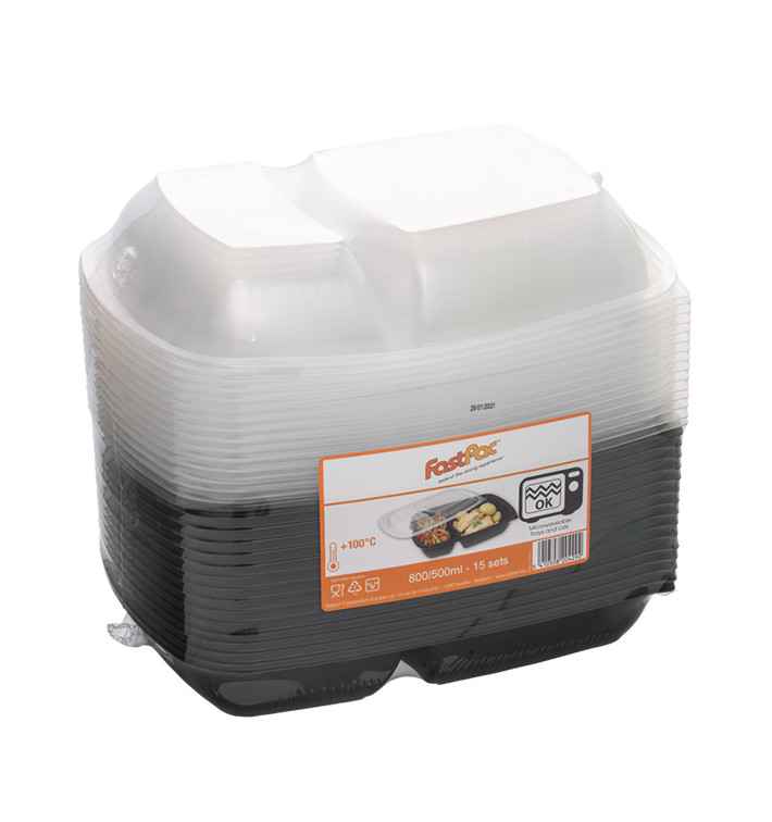 Barquette PP Noir 2 C et Couvercles 1300ml 28x20cm (15 Utés) Barquette PP Noir 2 C et Couvercles 1300ml 28x20cm (15 Utés)