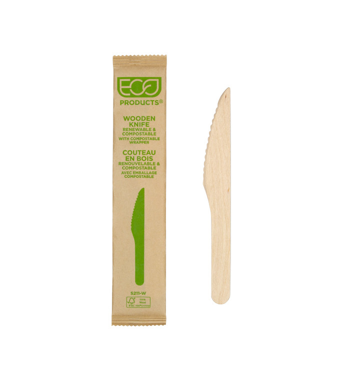 Couteau en Bois Jetable Emballée 16,5cm (25 Utés) Couteau en Bois Jetable Emballée 16,5cm (25 Utés)